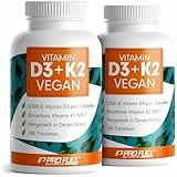 Vitamin D3 K2 VEGAN - 360 Tabletten mit 5000 IE D3 + 200 mcg K2 (MK7) - Vitamin D3 hochdosiert und vegan - Vorratspackung - laborgeprüft mit Zertifikat - 2x 180 Tabletten