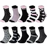 Chalier Cozy 10 Paar Damen Socken Baumwolle mit Bunten Streifen, Punkte und Herzen - Bequeme Alltagssocken, Ideale Geschenke für Frauen. Einheitsgröße,Gemischte Farbe 1