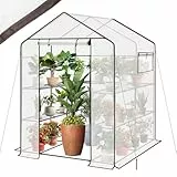 Sekey Gewächshaus 200x145x145 cm, Foliengewächshaus Stabil, Gewächshaus Balkon mit 10 Regalböden für optimales Pflanzenwachstum, Weiß, XXL