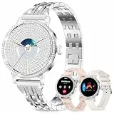 fitonyo Smartwatch Damen mit Telefonfunktion Diamant,1,27' HD Smartwatch Bluetooth-Anrufe,3 Armbänder,SpO2/Blutdruck/Schlaf/Schritte/Kalorien,120 Sportmodi IP68 Fitnessuhr für Android & iOS,Silber