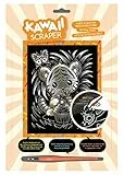 MAMMUT 8261621 - Artfoil, Kratzbild, Tiermotiv, KAWAII Tiger, gold, Komplettset mit Kratzbild, Kratzmesser und Anleitung, Scraper, Scratch, glänzend, Kratzset für Kinder ab 8 Jahre
