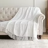 Sonive Kuscheldecke Waffledecke Sofadecke 127x152cm Weiche Warme Wohndecke,Flauschige Tagesdecke, Atmungsaktiv Decke Leicht für das ganze Jahr, Weiß