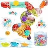 VBACALA 45 PCS Badewannenspielzeug Kinder,Badespielzeug,DIY Kugelbahn Badewannen Spielzeug ab 1 2 3 Jahre,Wasserspielzeug Saugnäpfe,Kugeln,Boote,Saugnapf Spinner,aufbewahrung,Geschenk Mädchen Junge
