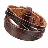Flongo Lederarmband Männer Groß Armband Herren Armreif, Leder Armband Armreif Manschette Braun Verstellbar Motorradfahrer Biker Herren-Accessoires