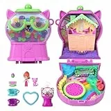 Polly Pocket Puppen und Spielset, Kaugummi-Kätzchen-Schatulle, Reisespielzeug mit 1 Mikropuppe, Haustier, Teetasse und Wippe sowie Zubehörteilen mit Obstmotiven, JKC50