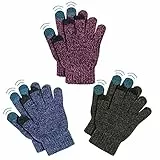 AYPOW 3 Paar Kinder Winter Warme Handschuhe, Elastisch Thermo Fleece Futter Touchscreen Outdoor Vollfinger Strickhandschuhe für 4-8 Jahre alte Jungen Mädchen Kinder, Wintertaugliches Tägliches Tragen
