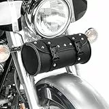 LIOOBO Universal Motorrad Satteltasche, Motorradtasche, Motorrad Werkzeugtasche, Modische Runde PU Leder wasserdichte Werkzeugtasche, mit 2 Riemen, Multifunktional Hecktasche (Schwar