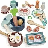Lehoo Castle Kinderküche Zubehör, Spielküche Zubehör Holz, Kinder Küchenset, Kinderküche Geschirr mit Töpfe und Kochgeschirr, Spielzeug ab 3 Jahre