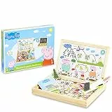 Peppa Pig Magnetische Holzpuzzle, Doppelseitiger Kreide und Magnettafel Kinder, Puzzle und Maltafel 100 Stücke, Pädagogisches Lernspielzeug Staffelei Spielzeug, Geschenke für Kinder