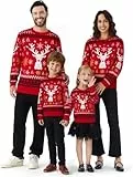 Atforna Weihnachtspullover Familie Set Kinder Strickpullover Mädchen Rundhals Lustig Weihnachtspulli, Rentier-Rot, 2 Jahre