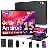 2026 Neueste Tablet 10 Zoll Android 15 mit Gemini AI, 30GB RAM + 2TB TF, Octa-Core 2.0GHz, Widevine L1 FHD IPS, 5G/2.4G WLAN, GMS, BT 5.0, 6000mAh, 8+5MP, Tablet mit Tastatur und Maus - Schwarz
