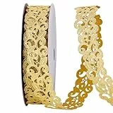 PH PandaHall 18.3m Goldene Spitzenborte Zum Nähen Stickereien 25mm Jacquard Borten Florales Spitzenbesatzband Zum Nähen von Kostümen Kleidern Hüten Dekoration