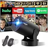 Mini Beamer Unterstützt 4K 1080P, Projektor Tragbarer mit WiFi 6 und Bluetooth 5.4, Beamer Klein Projektor Auto Keystone 180°Dreh Kompatibel mit HDMI/TV Stick/Memory Stick/Laptop, Schwarz