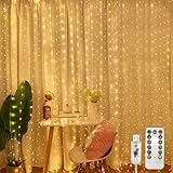 Jsdoin Lichtervorhang,3.6x3m 360leds Lichterketten Vorhang Lichterkettenvorhang 8 Modi mit Timer für Lichterkette Fenster Innen Außen Deko,Weihnachten Party, Zimmer, Schlafzimmer, Hochzeit (Warmweiß)