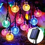 Solar-Lichterkette für Außenbereich, 30 LEDs, 8,1 m, 8 Modi, Schutzklasse IP65, wetterfester Lichterstrang mit bunten Lämpchen, zur Dekoration von Balkon, Terrasse, Garten, Bäumen, Weihnachten, Party