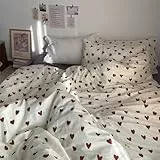 Nayoroom Bettwäsche Baumwolle 135x200 Herzen Aesthetic Bettbezug mit Kissenbezug 80x80 cm Weiß mit Roten Herzchen Bettwäsche Set mit Reißverschluss