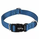 Hyhug entwirft Klassische grundlegende Hundehalsbänder, einfarbiges Nylon, sichere Schnellschnallen, entfernen, und kann Hunde-ID-Tags aufhängen (Mittlere, Klassisch Blau)