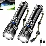 Glarylight Taschenlampe LED Aufladbar 1000000 Lumen, LED Taschenlampe Extrem Hell XHP70.2 mit 5 Modi & Zoomable & IPX7 wasserdicht, Starke Taschenlampen für Camping, Wandern, Notfälle (2 Pack)