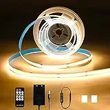 KWODE LED Strip Warmweiss 2M 640LEDs COB Streifen 3000K LED Band Dimmbar mit Fernbedienung & Netzteil, 12V Lichtband Leiste Lichterkette für TV Wohnzimmer Party DIY Dekoration