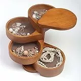 JSVER Schmuckkästchen Holz,Damen Schmuckaufbewahrung Drehbar Reise Schmuckkasten Modern Schmuckkästchen mit 4 Ebenen Drehbar ideal für Geburtstagsgeschenke,geschenke für mädchen,Holzfarbe