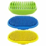 Fantesi 3 x Haustier-Pflegebürste, 3-in-1-Bürste, Gummi für Hunde und Katzen, beruhigende Massage, Bad, Enthaarungsbürsten mit verstellbarem Griff für kurzes und langes Haar (grün, blau, gelb)