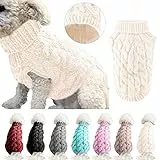 Petyoung Hundepullover Weste Warmer Mantel Haustier weiche Strickwolle Winter Pullover gestrickt Häkeln Mantel Kleidung für kleine mittlere Hunde (XL, Weiß)