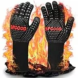 SPGOOD Grillhandschuhe hitzebeständig 800 Grad feuerfeste Handschuhe Kochhandschuhe Backhandschuhe für Küche Grill BBQ Ofenhandschuhe (Schwarz, M/XL)