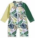 Adigau Jungen Baby Badeanzug Einteiler Baby Strand Jumpsuit Schwimmanzug mit Schritt Reißverschluss Rashguard Badebekleidung für Schwimmen Surfen Grün