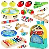 Jojoin Musikinstrumente für Kinder ab 3 Jahre - 24 Stück Instruments Percussion Holzspielzeug - Baby Kinder Montessori Spielzeug - Xylophon Trommel Kinderspielzeug Geschenke für Kleinkinder