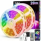 LED Strip 20m, LED Streifen Bluetooth RGB Led Band Selbstklebend mit Fernbedienung und APP, Led Stripes Dimmbar, Musik Sync, Timer-Einstellung für für Zimmer Partei Deko (2x10m)