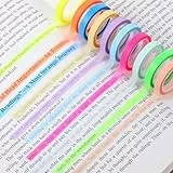 simarro 10 Rollen Highlight Strips, Farbiges Fluoreszierende Haftnotizen Klebezettel Transparentes Klebeband Abnehmbare Textmarker Klebeband für Lesen Notizen Machen Lehrer Schüler