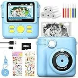 MILFECH Kinderkamera Sofortbildkamera, 1080P 2,4 Zoll Bildschirm DigitalKamera Kinder mit 5 Rollen Druckpapier,32GB Karte, Fotokamera mit 6 Farbigen Stiften,2 Aufkleber Geschenk für Kinder(Blau)