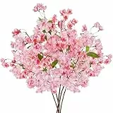 Hollyone 5PCS Künstliche Blume Rosa Künstliche Kirschblütenzweige 69cm, Frühlingsblumen Deko Blumen für Vase Frühling Sakura Seidenblumen Pfirsich Bouquet für Blumengesteck Tisch Home Dekoration