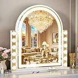 FENCHILIN Schminkspiegel mit Beleuchtung 59.5x57cmHollywood Spiegel mit 12 Dimmbare und Lichtleiste 3 Farbmodi Bogenförmiger Spiegel mit Beleuchtung Touch Steurung HD Gehärtetes Glas Weiß