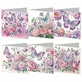 DIY Diamond Painting Karten 6er Set, Diamond Painting Frühling Grußkarte mit Umschlag, Diamont Painting Handgefertigte Klappkarten für Familie und Freunde (B)