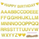 Girlande Banner,54 Stück Buchstaben Gold Papier Wimpelbanner,DIY Banner Selbst Gestalten mit 10m Juteseil,Wiederverwendbares Gold Personalisiertes Buchstabensymbol für Party Geburtstag Valentinstag