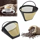 STCRERAG 2 Stücke Kaffeefilter Größe 4 Kaffee Dauerfilter Edelstahl Kaffee Filter Mesh Korb Waschbar Goldtonfilter Wiederverwendbar Plastik Dauerkaffeefilter mit Griff Für Meisten Kaffeemaschinen