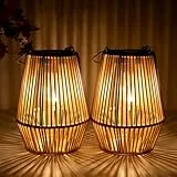 Solar Laternen für Außen, 2 Stück Handgewebtes Rattan Solarlampen für Außen Hängend, IP65 Wasserdicht Geschenke für Frauen Mutter Großmutter Solarlaterne für Garten, Balkon, Rasen, Balkon Deko