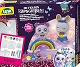 Lena Gipsgießen Glitzer Figuren - Gipsfiguren zum Bemalen für Kinder mit Gießpulver, 2 Formen Paula & Blu, 6 Farben & Glitzerfarben, Gips zum Gießen ab 8 Jahren