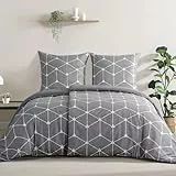 RUIKASI Bettwäsche 135x200 4teilig Hellgrau - Bettbezüge 135 x 200 2er Set mit Geometrie Muster, Bettwäsche-Sets 135x200cm aus Mikrofaser mit Reißverschluss Weich und Bügelfrei