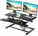 FITUEYES Höhenverstellbar Schreibtischaufsatz Büro Sitz Steh Computertisch 92 x 40 cm Stehpult mit Tastaturablage Geeignet für Zwei Monitore Schwarz, SD309101WB