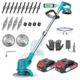 Rasentrimmer mit Akku – Akku Rasentrimmer 800W, 9000 U/min, 2x1500mAh, Teleskopgriff 71–106cm, 4 Schneidköpfe – Freischneider Akku für Garten, Motorsense, Kantenschneider Rasen