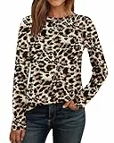 PLOKNRD Damen Langarm T-Shirt Rundhals Freizeit Oberteile Herbst Winter Dünne Sweatshirt Elegant Blusen Schwarzer Leopard XL