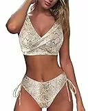 RXRXCOCO Damen Bikini mit hohem Halsausschnitt und gerüschtem Bund - - Small