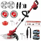 Rasentrimmer mit akku für Makita-Akkus, 21V-4.0Ah mit 2 Akkus und Ladegerät, Freischneider Akku 20000U/min, 4-in-1 Akku rasentrimmer mit 90° schwenkbarer Kopf - für Rasen, Garten, Hof (Rot)