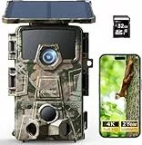 CEYOMUR Solar Wildkamera 4K 30fps, 60MP Wi-Fi 6 Wildkamera mit 120° Erfassungs Winkel Bewegungsmelder Nachtsicht 0,1s Auslösezeit Wiederaufladbare 5200mAh Akku mit 32GB SD-Karte IP66 Wasserdicht