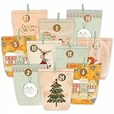 KOHMUI Adventskalender zum Befüllen, 24 Weihnachtskalender Papiertüten zum Selbstbefüllen, Adventstüten mit Zahlen Aufkleber zum Selber Basteln