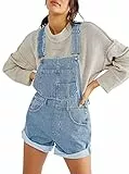 Sovoyontee Damen Jean Shortalls Verstellbare Träger Manschettensaum Denim Bib Overalls Shorts Strampler Jumpsuits Himmelblau L