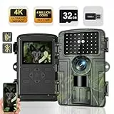 Wildkamera, 4K Video Wildtierkamera, 60MP Full HD WLAN mit Handyübertragung APP, Bewegungssensor, Nachtsicht, 0,1s Auslösezeit, Infrarot Wildkamera mit 32G Speicherkarte & Kartenleser IP66 Wasserdicht