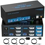 CMSTEDCD 8K60Hz Displayport KVM Switch 2 PC 3 Monitore 4K@120Hz Conmutador KVM para 2 Ordenadores, Comparte 3 Monitor y 4 Dispositivos USB con 2 Cables USB 3.0 y Control de Escritorio
